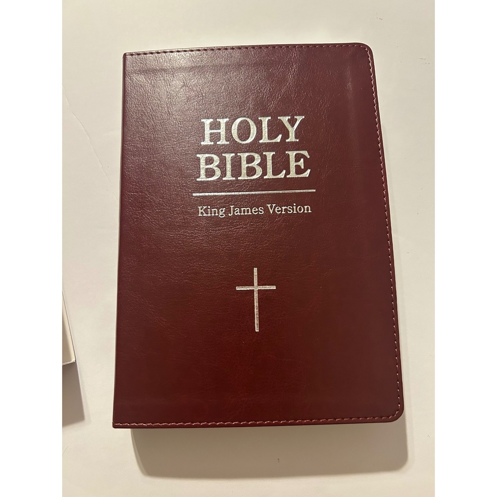 KJV Holy Bible Large Print Edition Burgundy PU Leather Silver Gilt - Picture 3 of 4